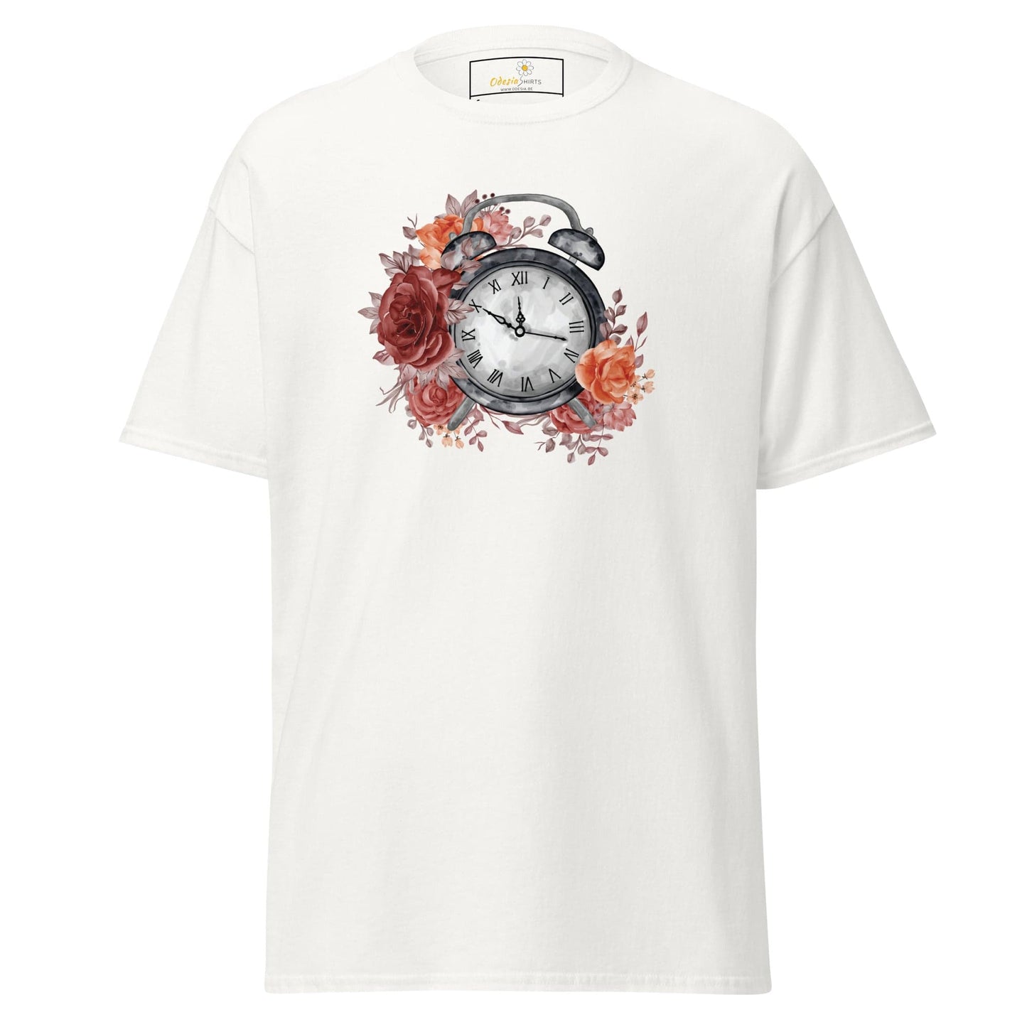 Unisex classic t-shirt - FANTASY CLOCK TIME FLOWERS - REGULAR - White / S