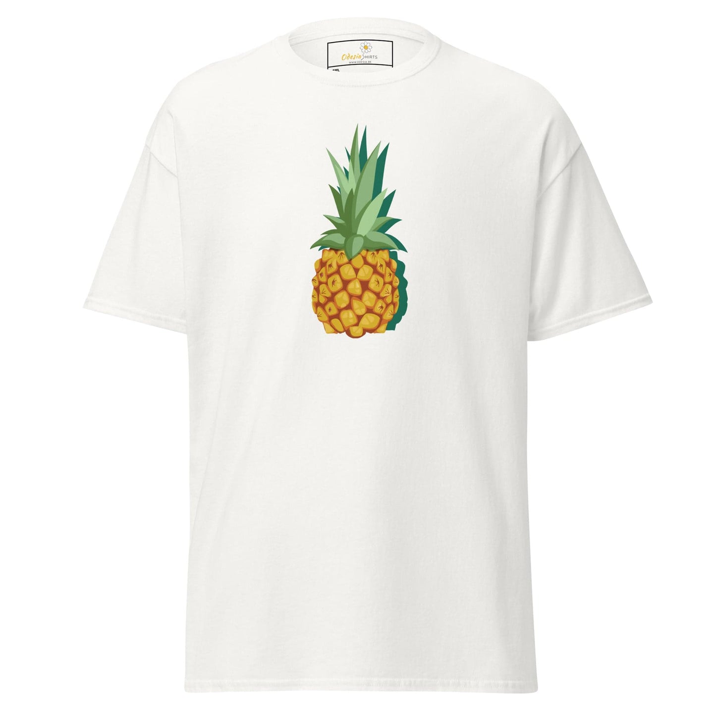 White T-shirt with pineapple graphic, available in men’s and women’s sizes 2XL to 5XL