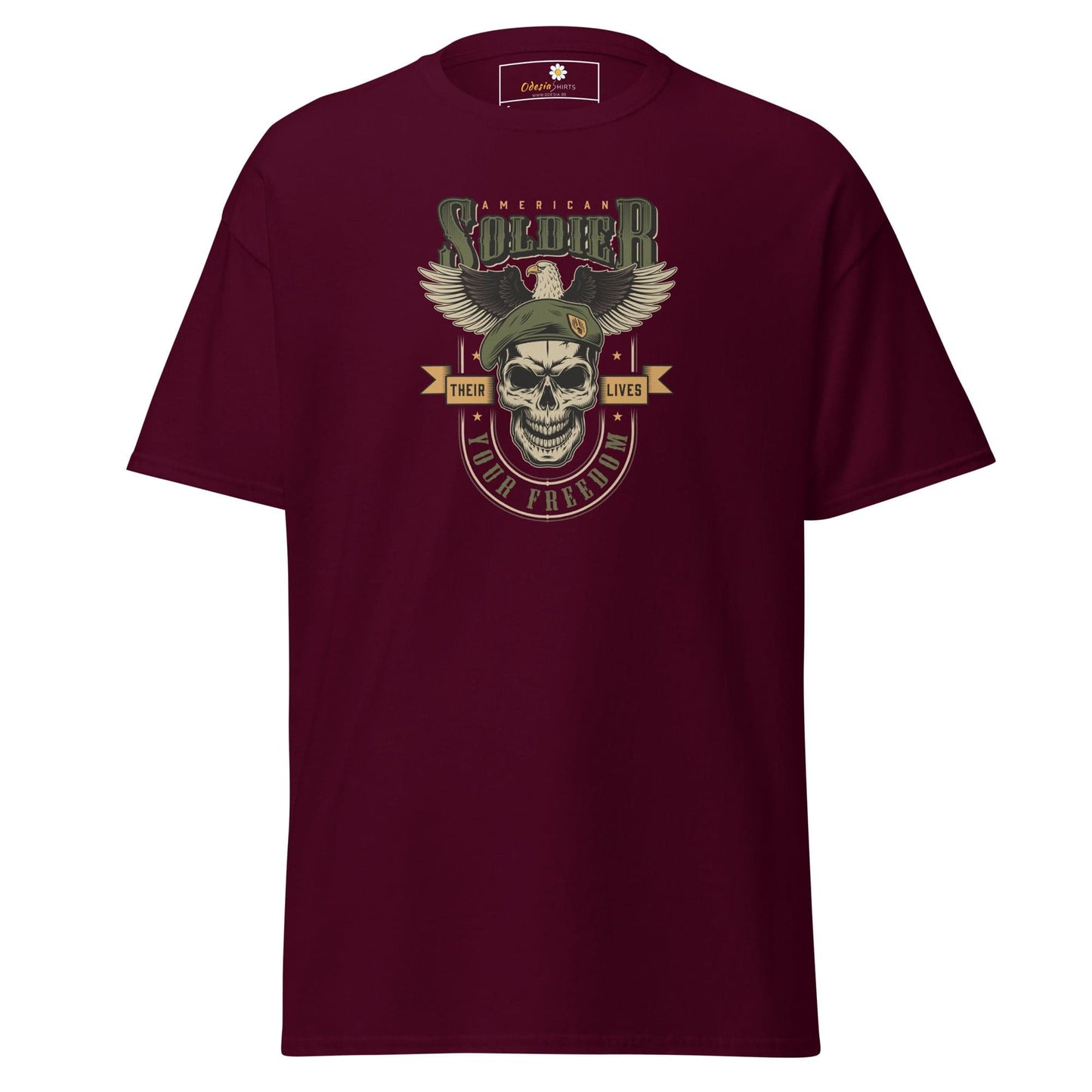 Unisex classic tee - SKULL VINTAGE AMERICAN SOLDIERS - REGULAR - Maroon / S