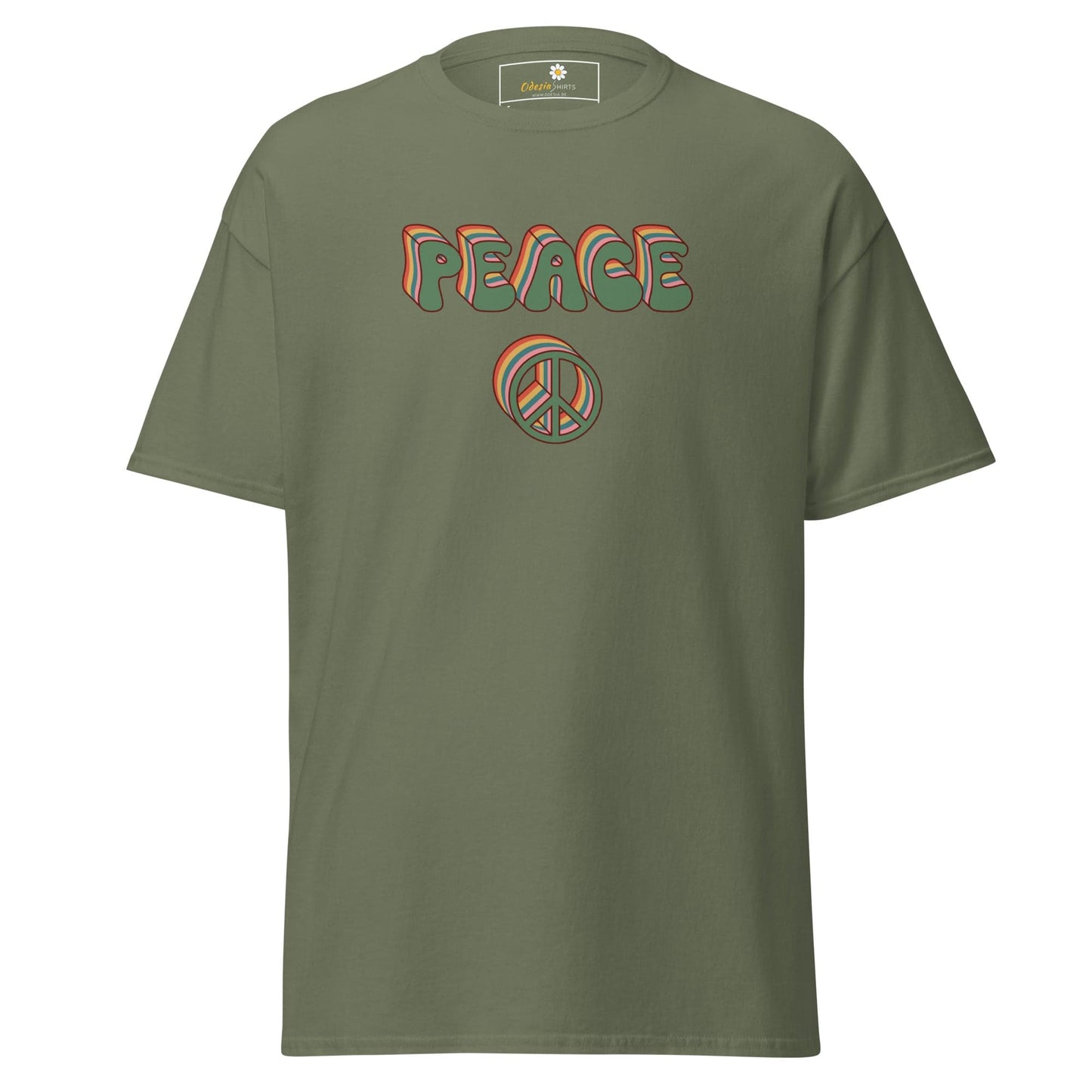 Unisex classic t-shirt - TEXT PEACE - REGULAR - Military Green / S
