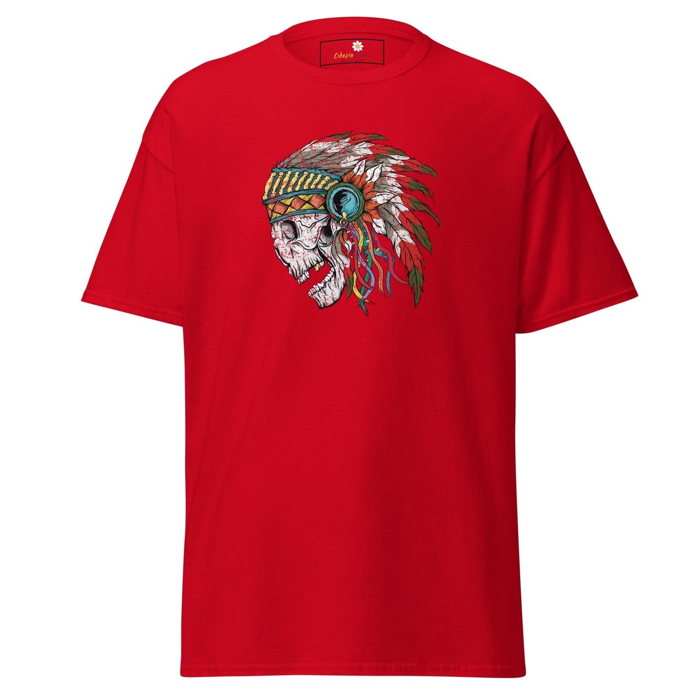 Unisex classic t-shirt - SKULL NATIVE INDIAN - REGULAR - Red / S