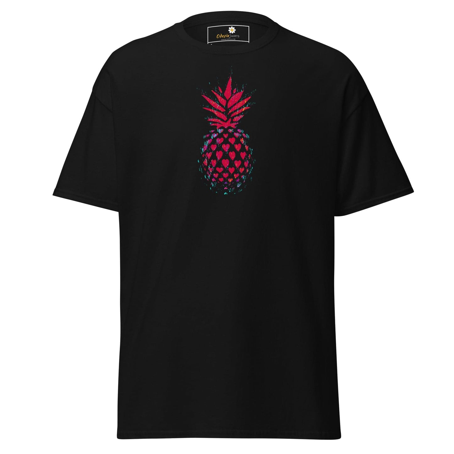 Black T-shirt with pineapple design displayed in T-SHIRT DESIGN TEE for Men and Women