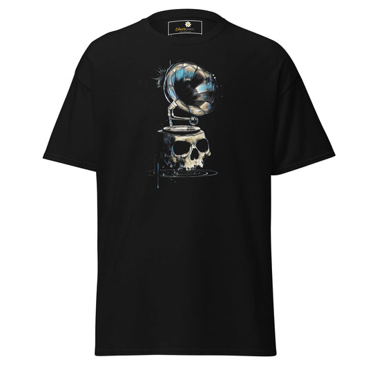 Black graphic T-shirt for men and women in sizes S to XL displayed on a product page