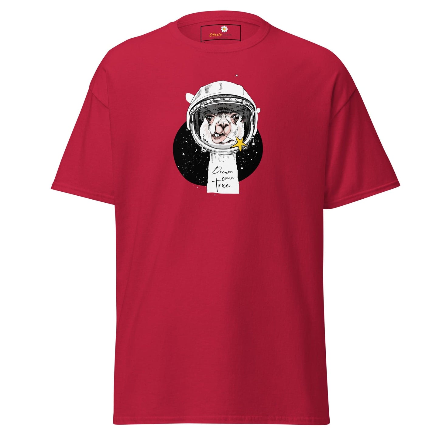Red T-shirt with astronaut llama graphic from T-SHIRT DESIGN TEE for Men and Women