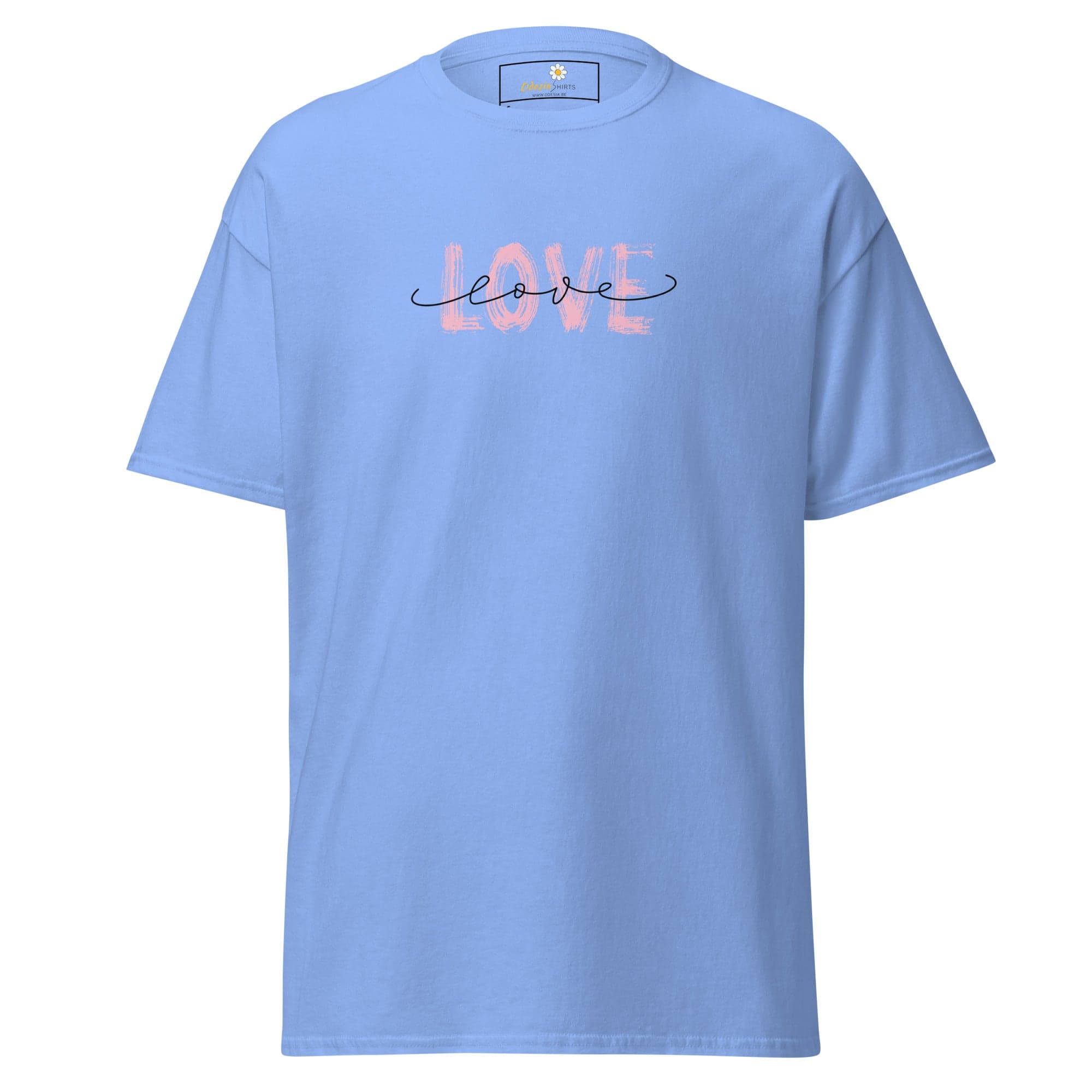 Light blue T-shirt featuring love design from T-SHIRT DESIGN TEE for Men and Women