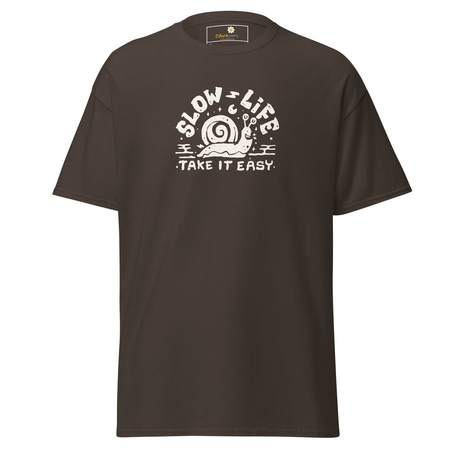 Unisex classic t-shirt - FUN SLOW LIFE EASY - REGULAR - Dark Chocolate / S