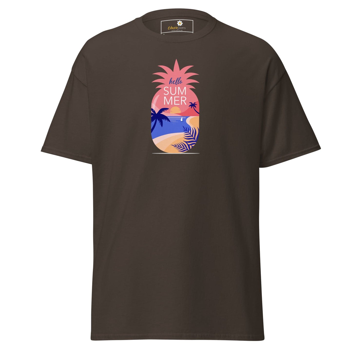 Brown T-shirt with pineapple summer design for men and women in sizes S to XL