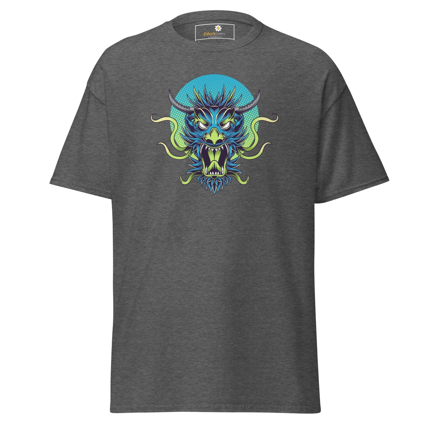 Gray T-shirt with dragon graphic from T-Shirt Design Tee for Men and Women sizing S to XL