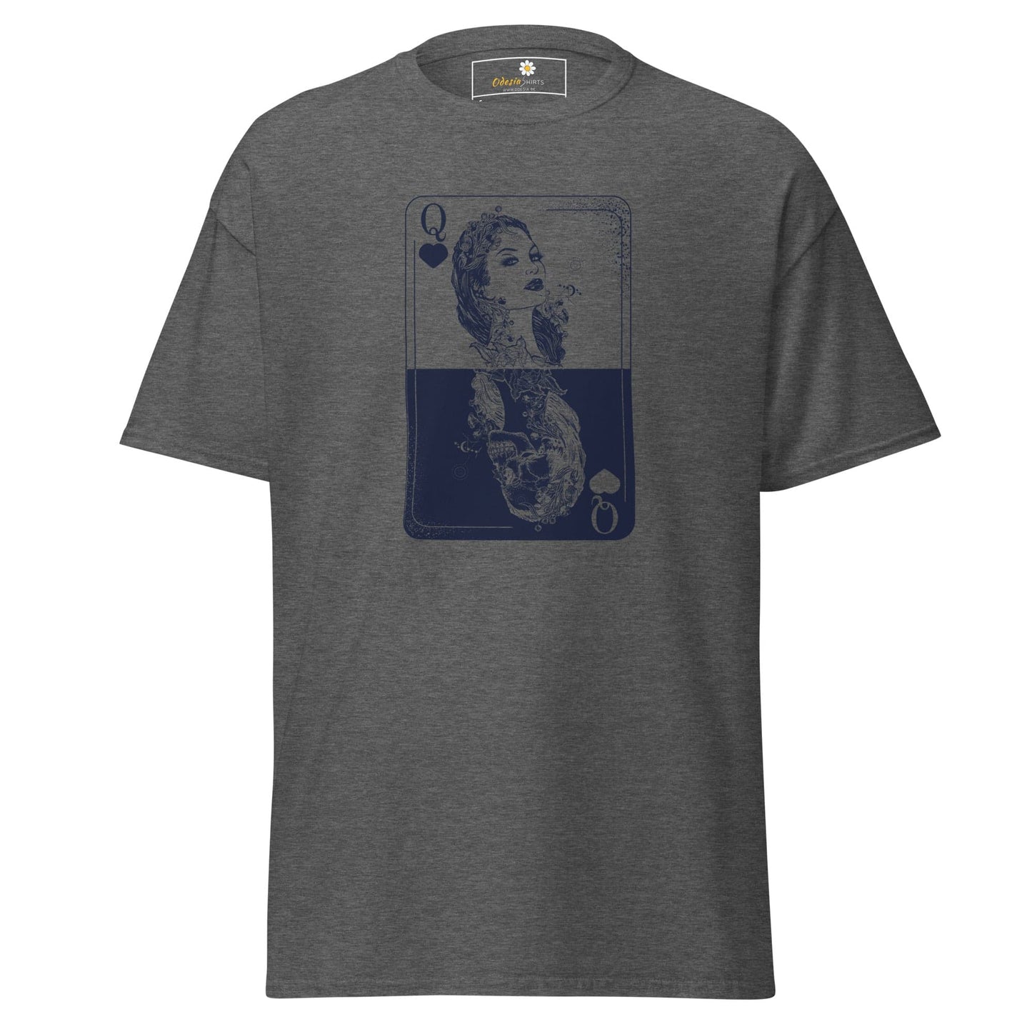 Gray T-shirt with Queen of Spades graphic for Men and Women in sizes S to XL