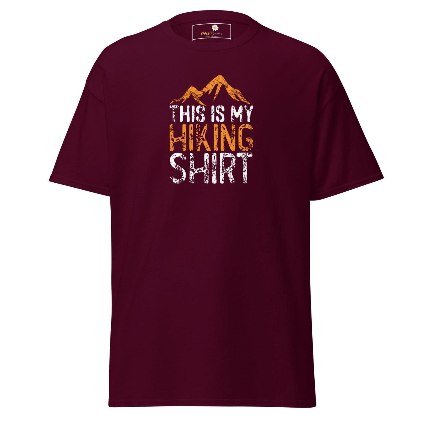 Maroon T-shirt with hiking graphic for Men and Women available in sizes S to XL