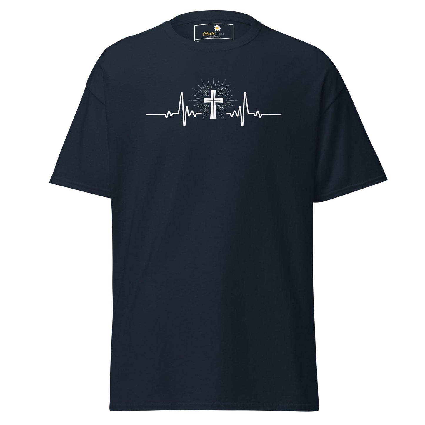 Navy T-Shirt with Cross Heartbeat Design for Men and Women