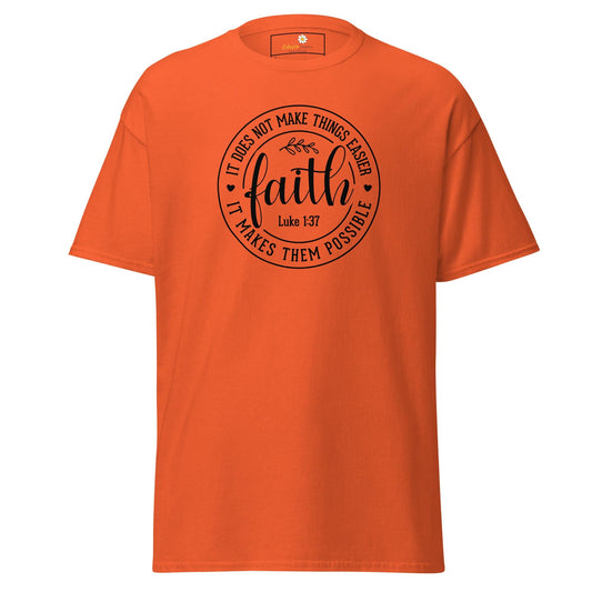 Orange T-shirt with Faith graphic from T-Shirt Design Tee for Men and Women in sizes S to XL