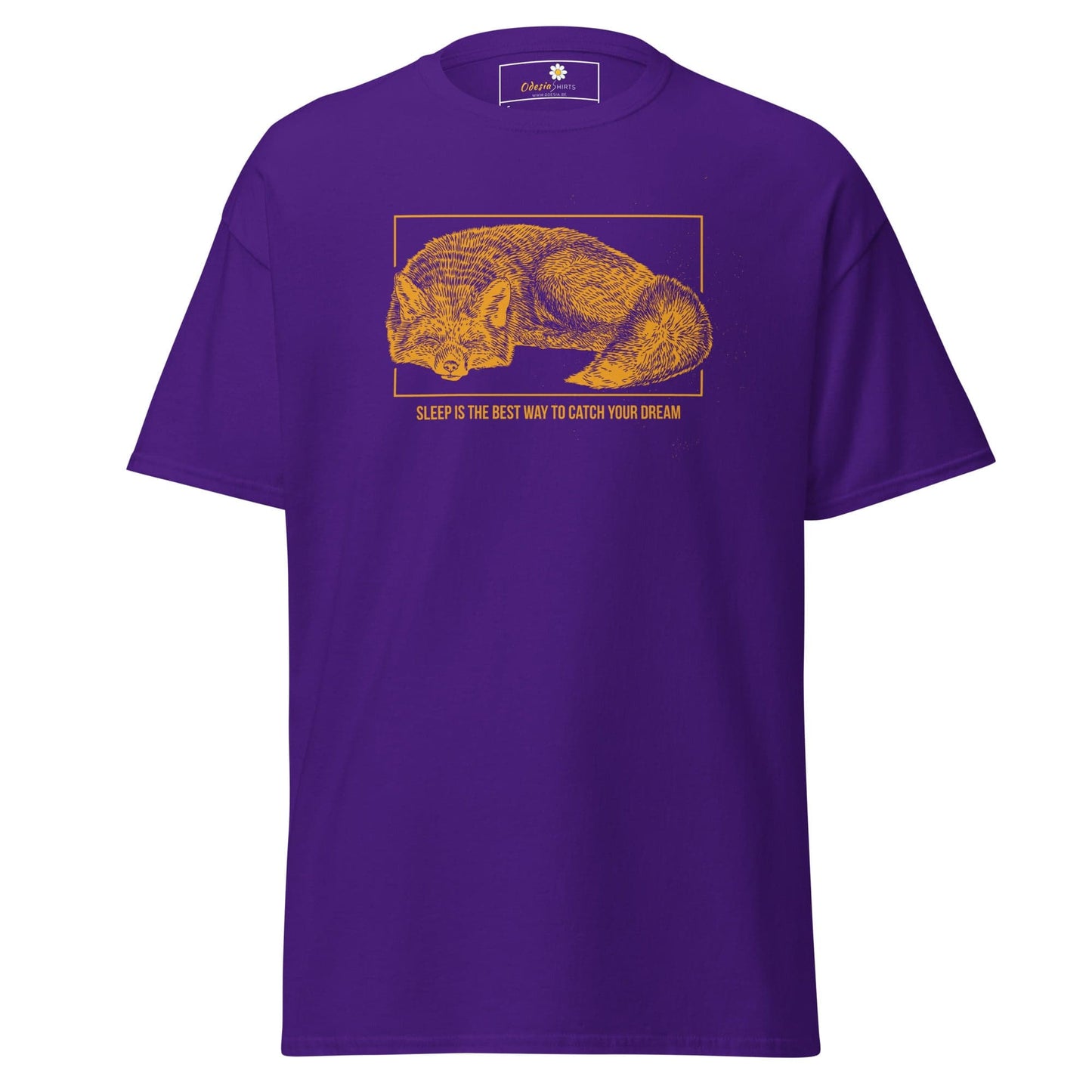 Purple T-shirt with a fox graphic for men and women in sizes S to XL