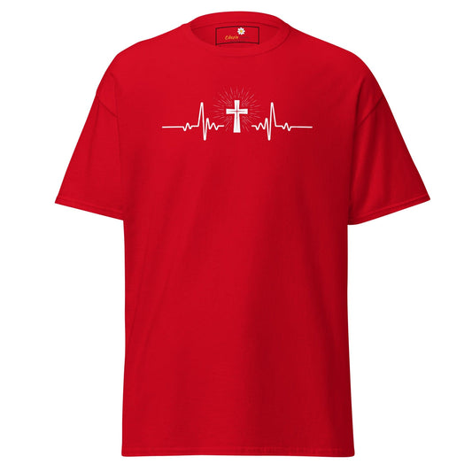 Red T-shirt with cross heartbeat design from T-SHIRT DESIGN TEE for men and women