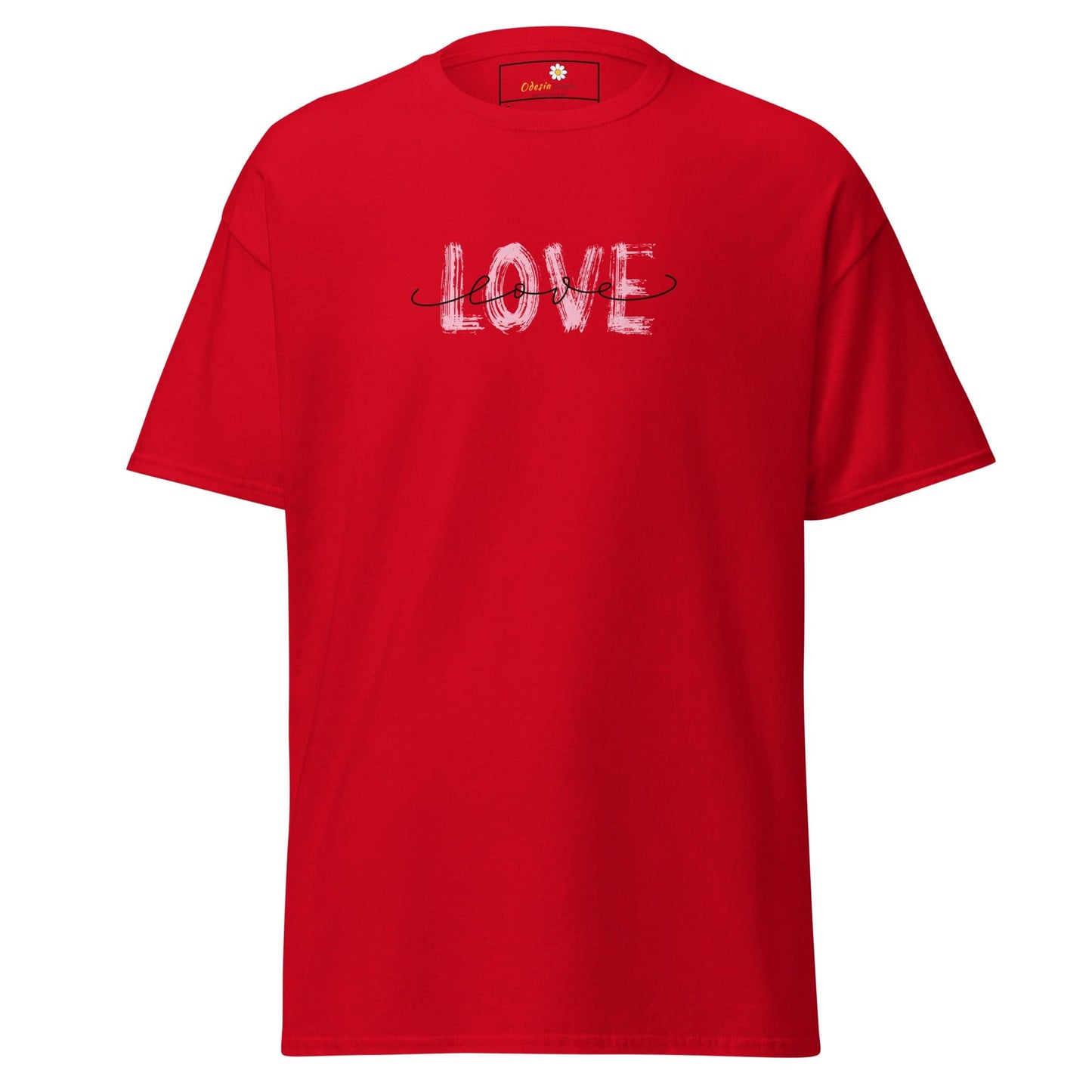 Red T-shirt with LOVE graphic from T-SHIRT DESIGN TEE for Men and Women in S to XL