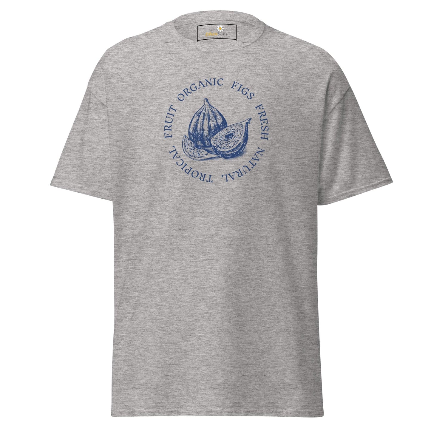 Gray T-shirt featuring a fig graphic from T-SHIRT DESIGN TEE for Men and Women