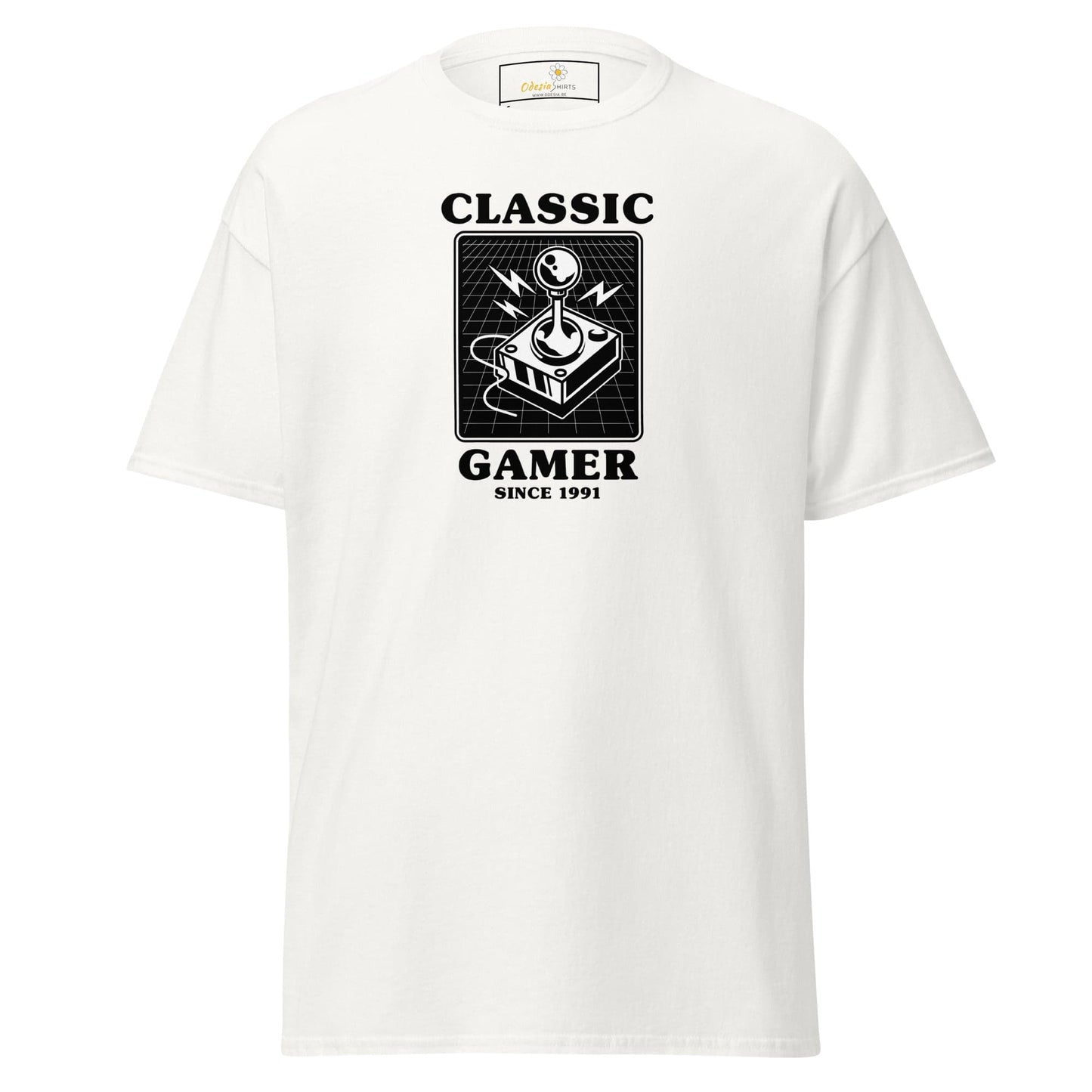 White T-shirt with Classic Gamer Since 1991 design for men and women in size S to XL