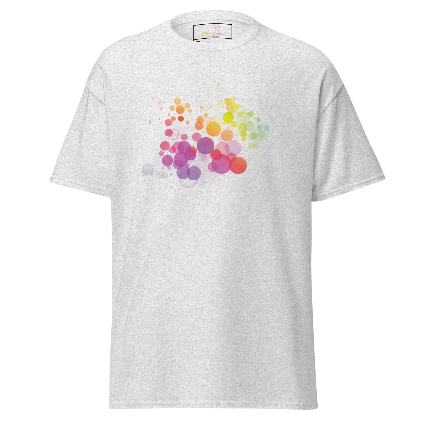 White T-shirt with colorful bubble design for men and women in sizes 2XL to 5XL