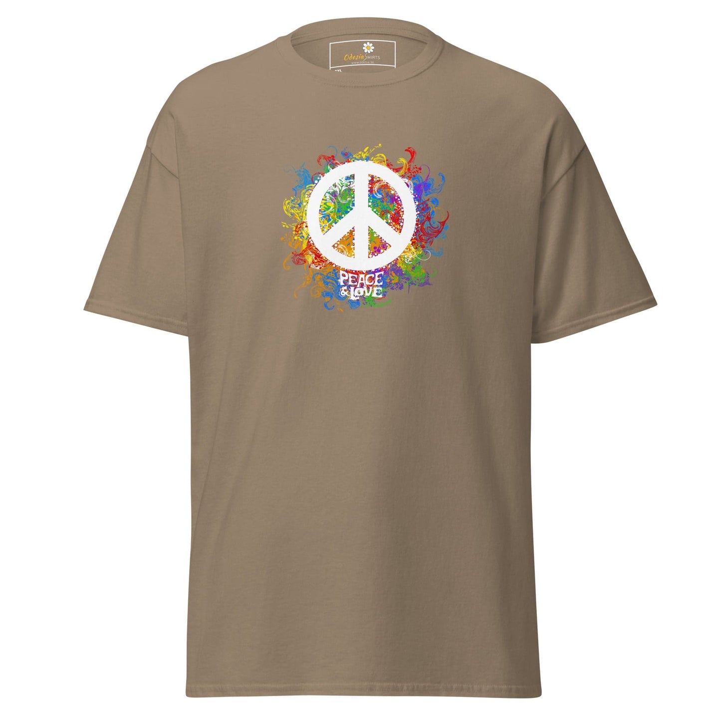 Khaki T-shirt with peace symbol for men and women in 2XL to 5XL sizes