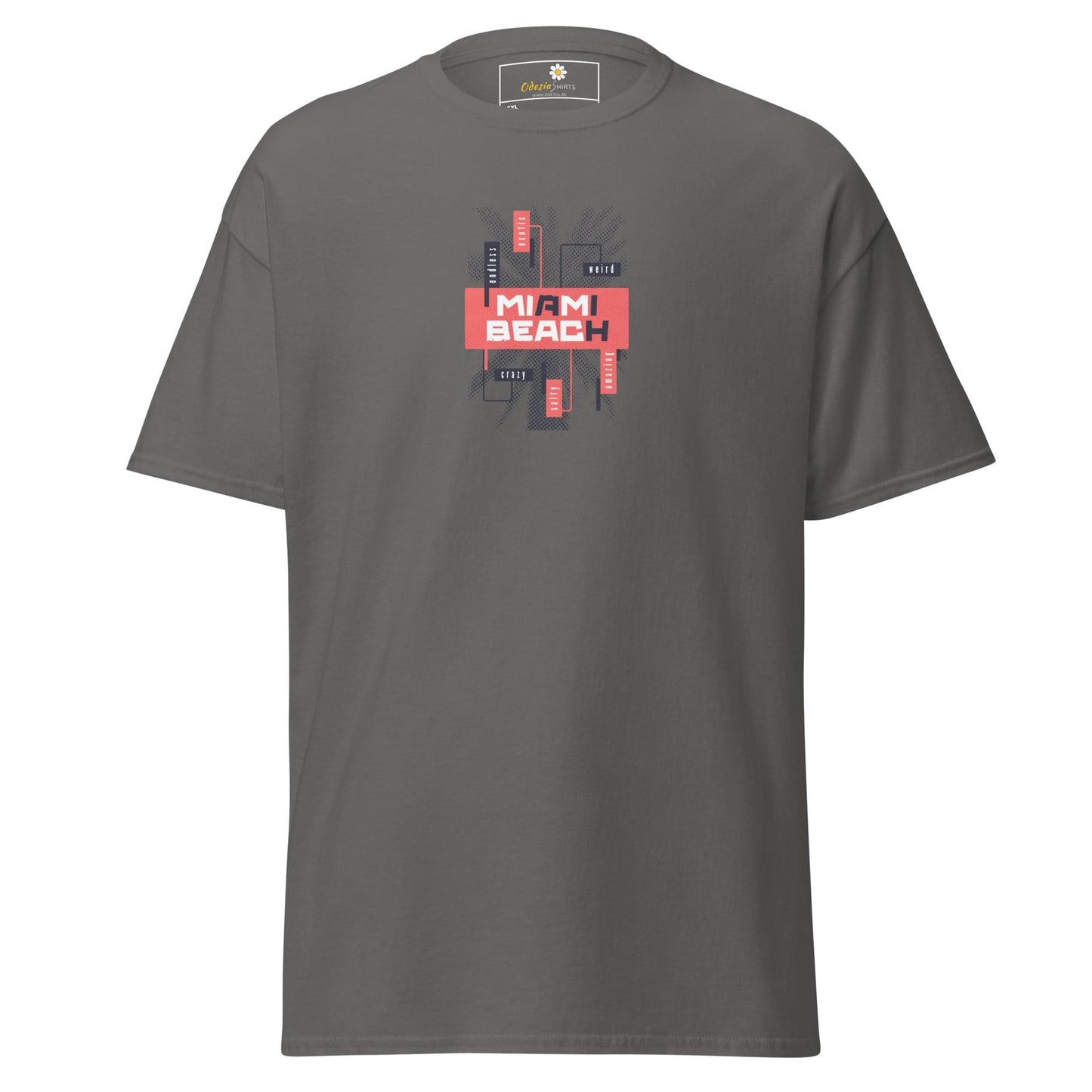 Gray Miami Beach T-shirt displayed in the T-Shirt Design Tee for Men and Women