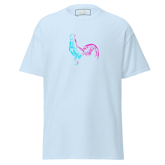 Light blue T-shirt with rooster graphic from T-SHIRT DESIGN TEE for Men and Women in 2XL to 5XL