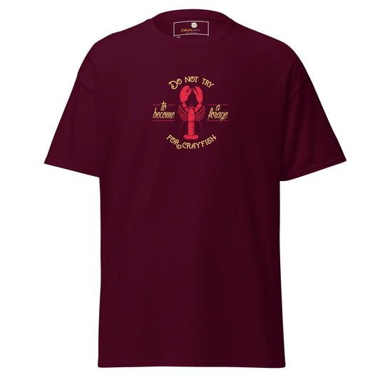 Maroon T-shirt with crayfish graphic for men and women in 2XL to 5XL sizes