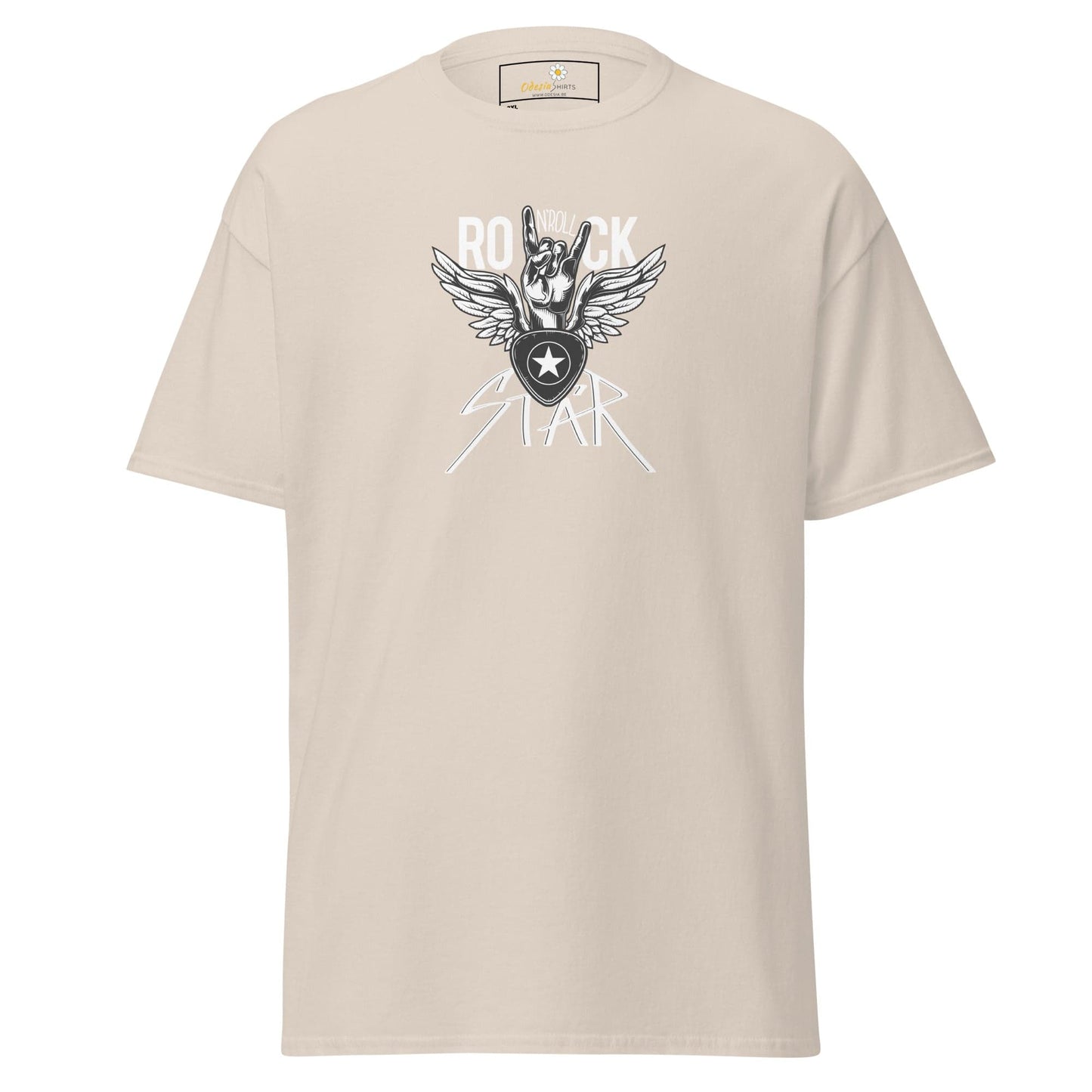 Beige T-shirt with rock star graphic for men and women in sizes 2XL to 5XL