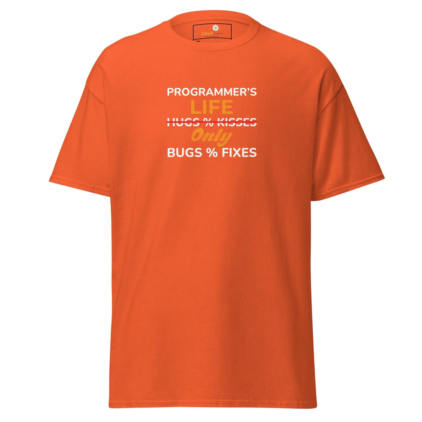Orange t-shirt.