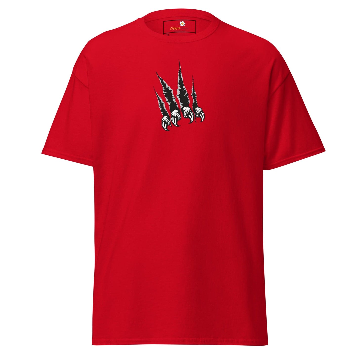Red t-shirt with claw mark graphic from T-SHIRT DESIGN TEE for men and women in 2XL to 5XL