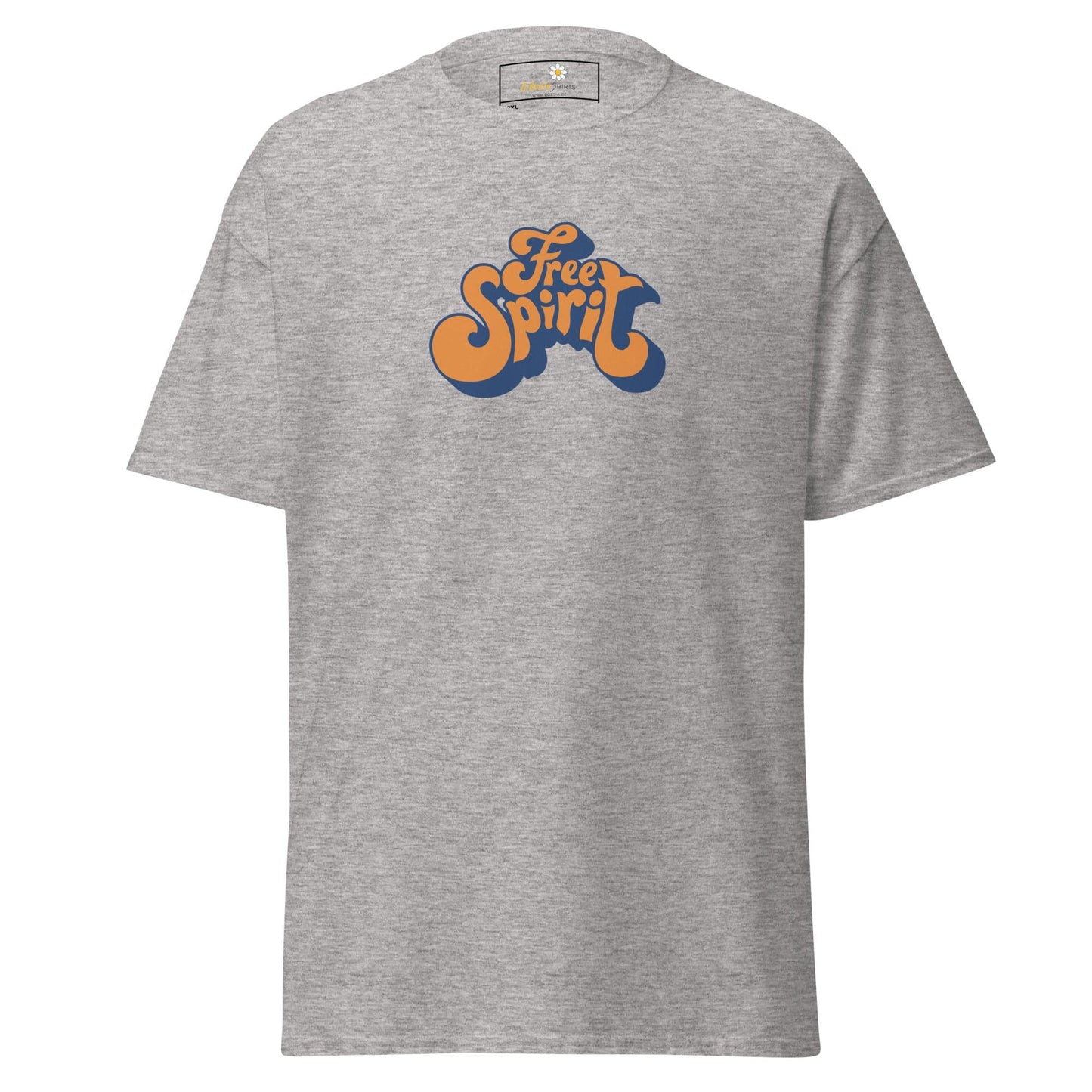 Gray T-shirt with Free Spirit graphic for men and women in sizes 2XL to 5XL